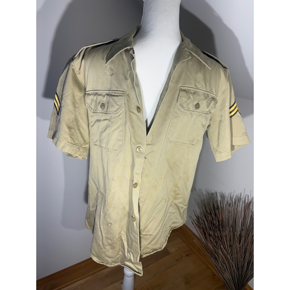 Vintage Vietnam Era Khaki Short Sleeve Button Up Shirt Corporal Patches Medium